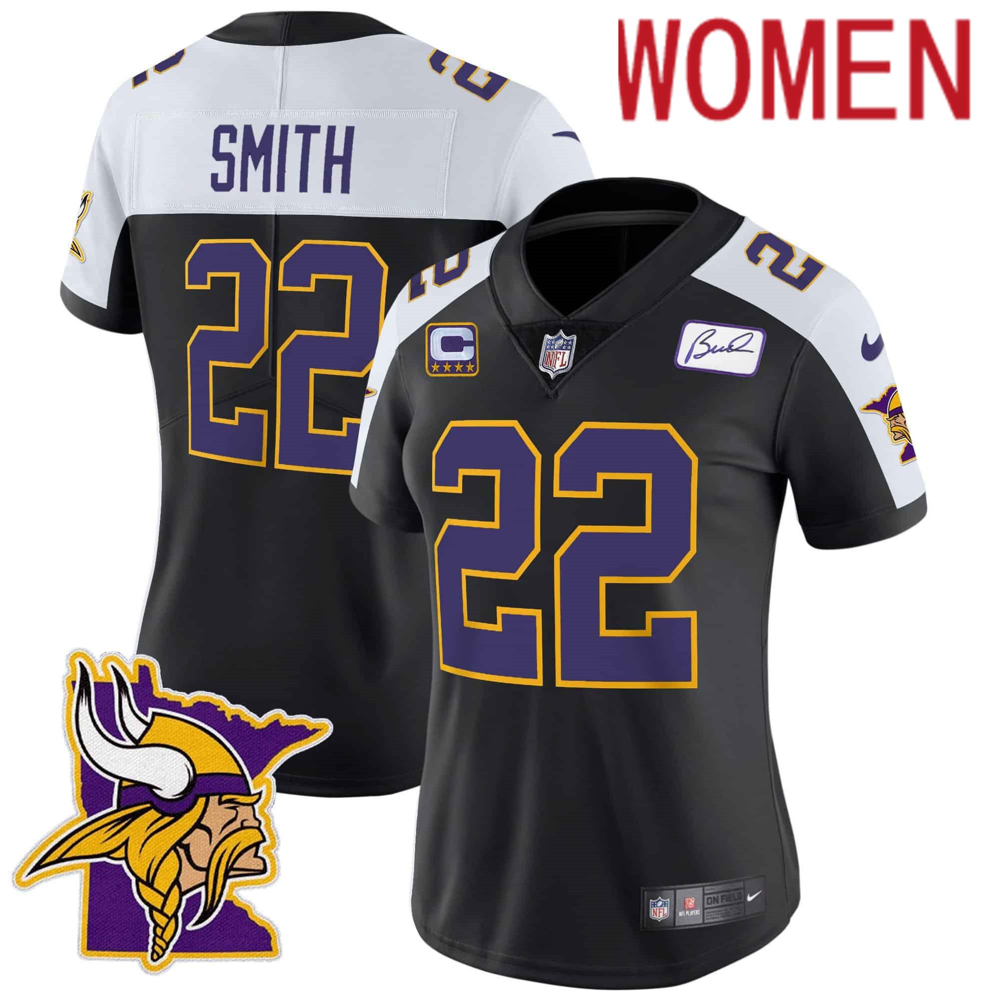 Women Minnesota Vikings #22 Smith Black 2024 Nike Patch Classic Limited NFL Jersey